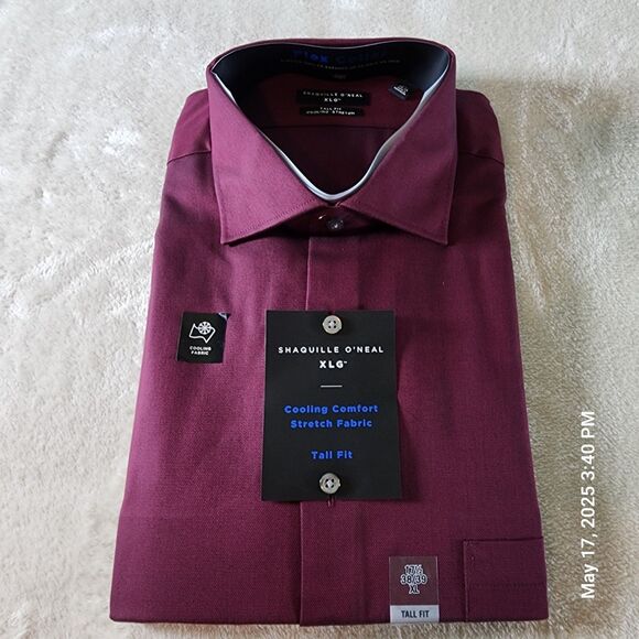 Shaquille O'Neal Other - Shaquille O’ Neal Men's XLG Wine Cooling Stretch Tall Fit Button Down Shirt 17.5